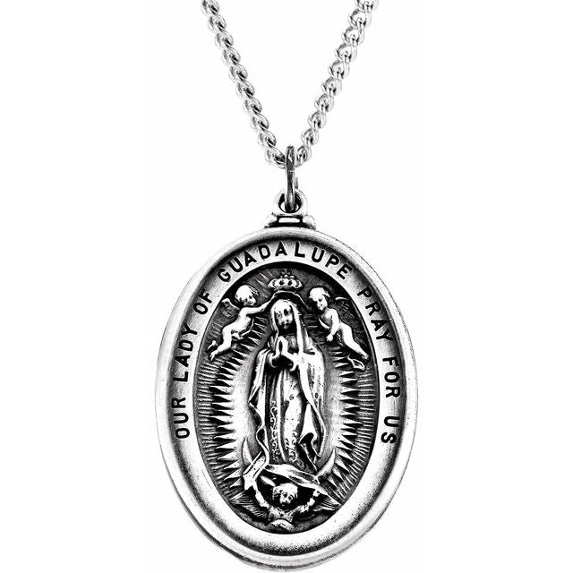 Sterling Silver 34.5x26 mm Our Lady Of Guadalupe 24' Necklace