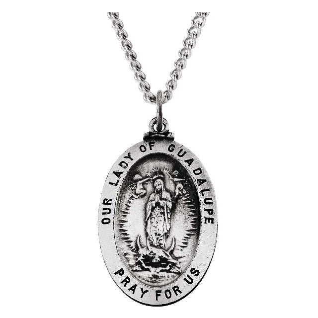 Sterling Silver Oval Our Lady of Guadalupe Medal 18' Necklace