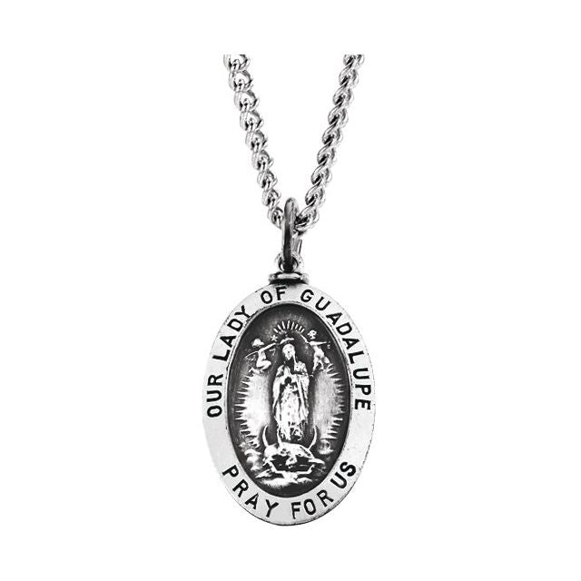 Sterling Silver Oval Our Lady of Guadalupe Medal 18' Necklace