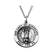 Sterling Silver 15 Mm Round Our Lady Of Guadalupe Medal 18' Necklace