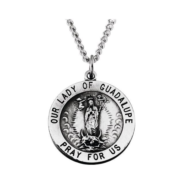Sterling Silver 18 mm Round Our Lady of Guadalupe Medal 18' Necklace