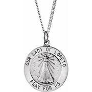 Sterling Silver 18 mm Our Lady of Loreto Medal 18' Necklace