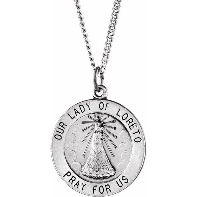 Sterling Silver 18 mm Our Lady of Loreto Medal 18' Necklace