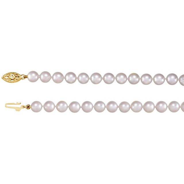 14K Yellow Cultured White Akoya Pearl 24' Necklace