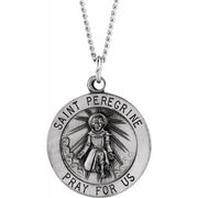 Sterling Silver 18 mm Round St. Peregrine 18' Necklace