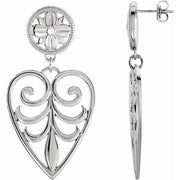 Sterling Silver & 14K White Filigree Heart Earrings