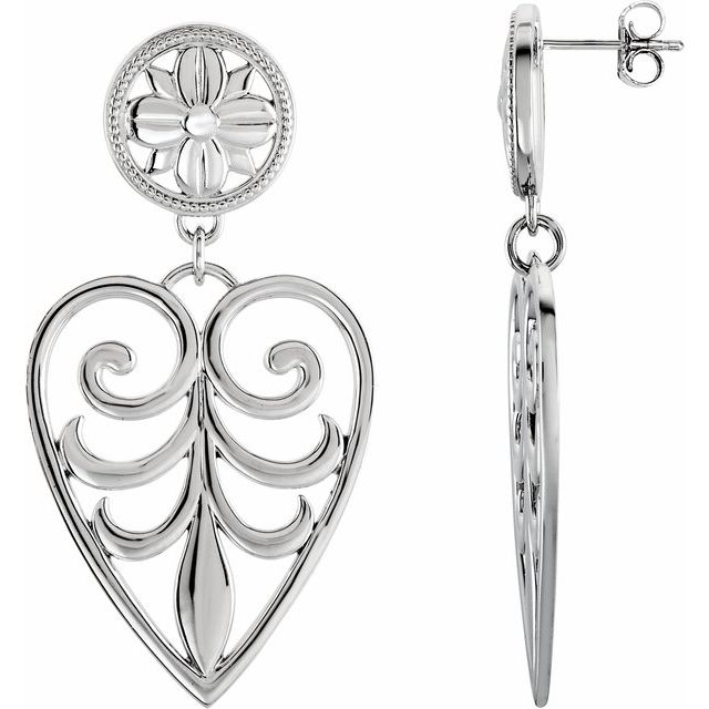 Sterling Silver & 14K White Filigree Heart Earrings