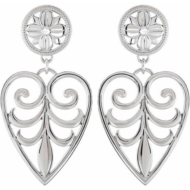 Sterling Silver & 14K White Filigree Heart Earrings