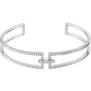 14k White 3/4 Ctw Natural Diamond Cuff 6' Bracelet