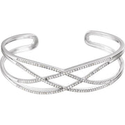 14k White 3/4 Ctw Natural Diamond Criss-cross Cuff 7' Bracelet