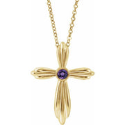 14k Yellow Natural Amethyst Cross 16-18' Necklace