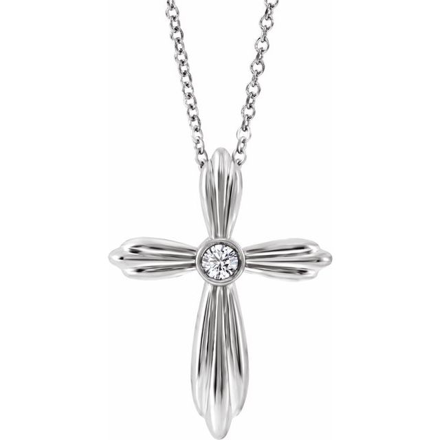 Sterling Silver .06 Ctw Natural Diamond Cross 16-18' Necklace