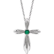 14k White Lab-grown Emerald Cross 16-18' Necklace