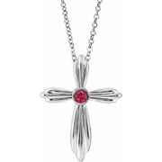 Sterling Silver Natural Ruby Cross 16-18' Necklace
