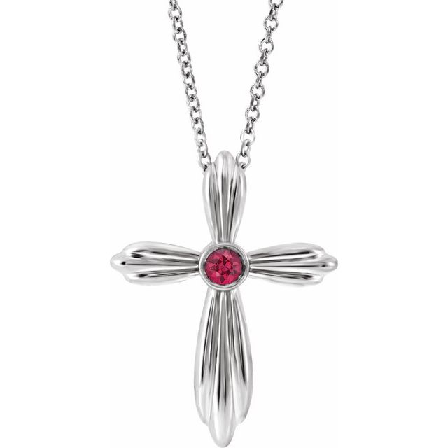 Sterling Silver Natural Ruby Cross 16-18' Necklace