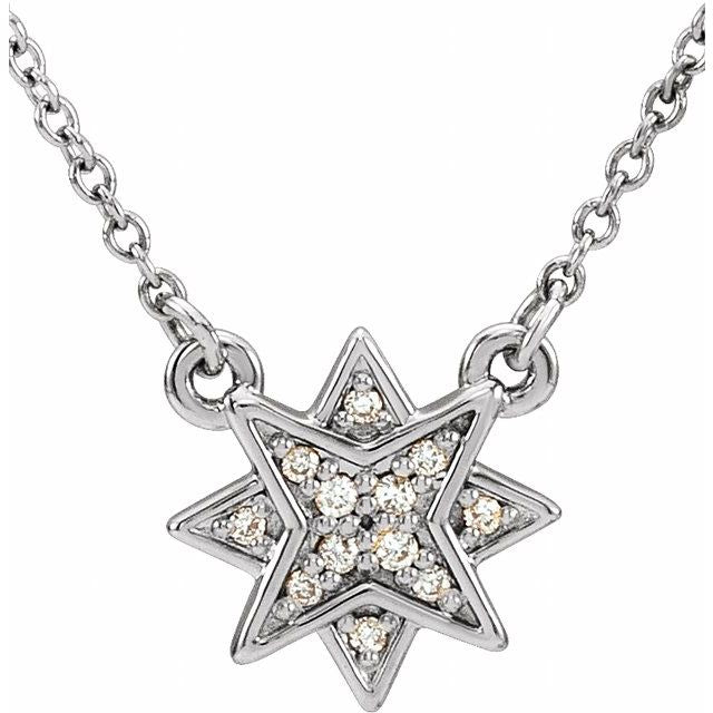 14k White .04 Ctw Natural Diamond Star 16-18' Necklace