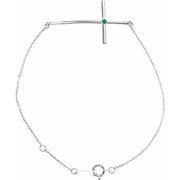14k White Natural Emerald Sideways Cross 7-8' Bracelet
