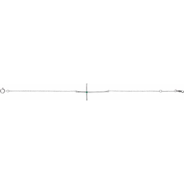 14k White Natural Emerald Sideways Cross 7-8' Bracelet
