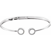 14k White 1/6 Ctw Natural Diamond Circle Hinged Cuff 7' Bracelet