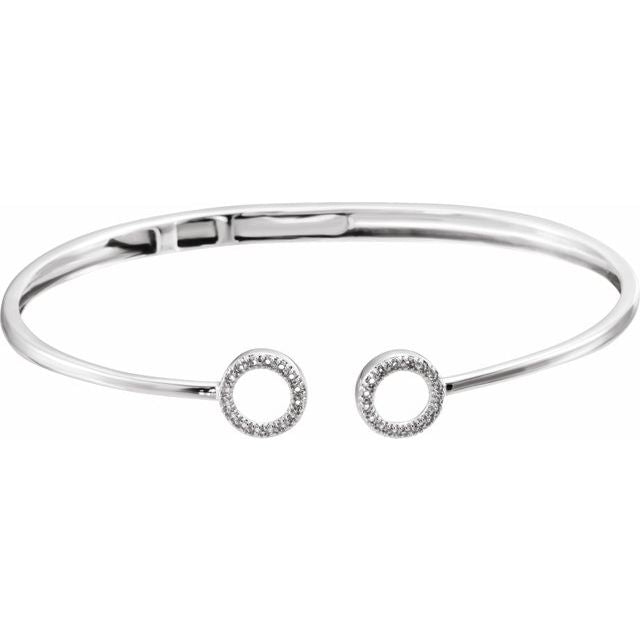 14k White 1/6 Ctw Natural Diamond Circle Hinged Cuff 7' Bracelet