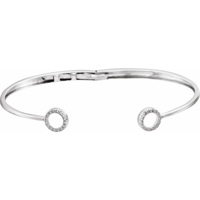 14k White 1/6 Ctw Natural Diamond Circle Hinged Cuff 7' Bracelet