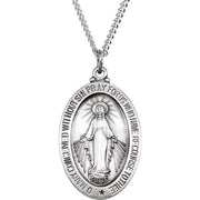 Sterling Silver 23x16 mm Oval Miraculous Medal 18' Necklace