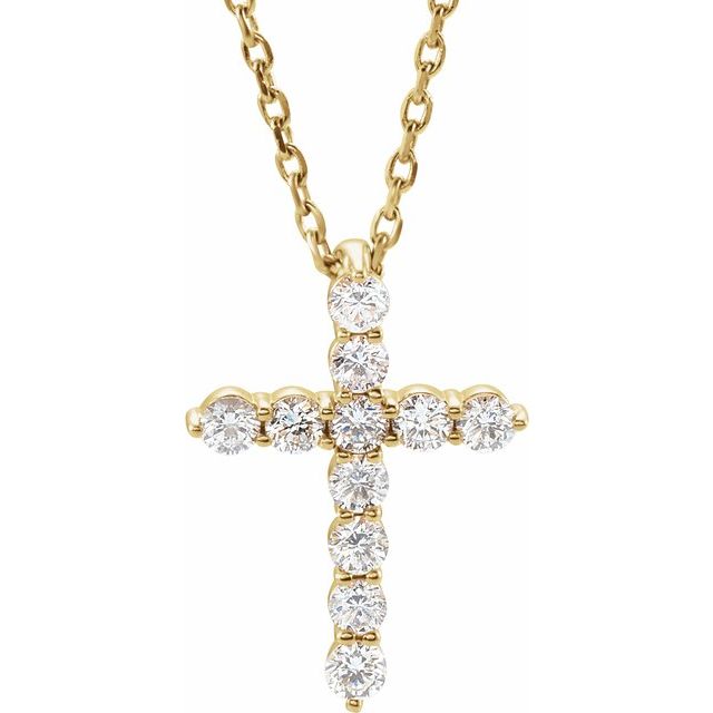 14k Yellow 1/4 Ctw Lab-grown Diamond Cross 16-18' Necklace