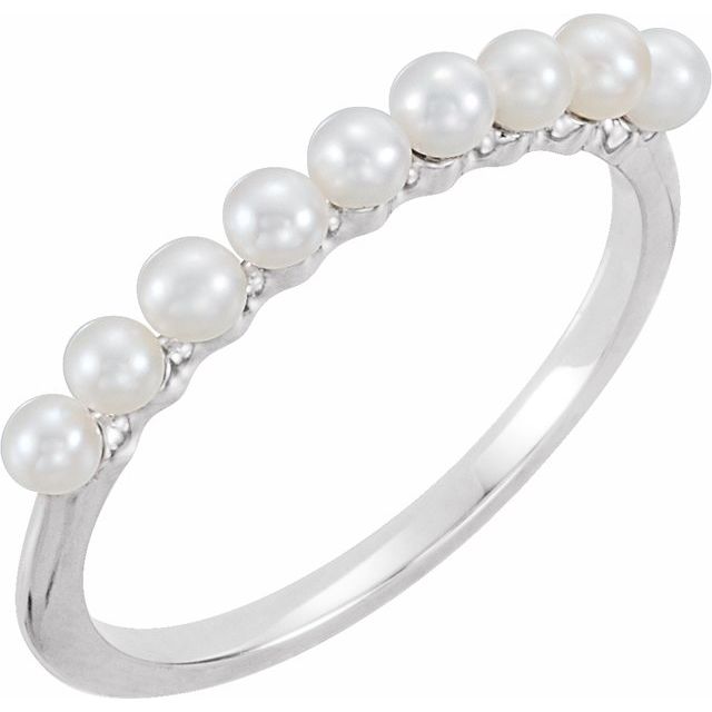 14K White Freshwater Cultured Pearl Stackable Ring