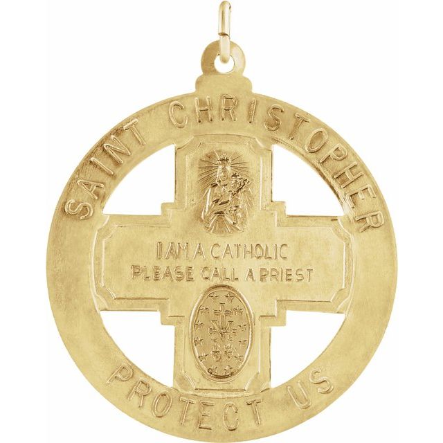 14K Yellow 25 mm St. Christopher Four-Way Air, Land & Sea Medal