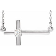 Sterling Silver .03 CTW Natural Diamond Sideways Cross 16-18' Necklace
