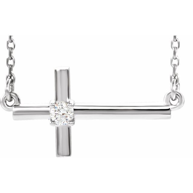 Sterling Silver .03 CTW Natural Diamond Sideways Cross 16-18' Necklace
