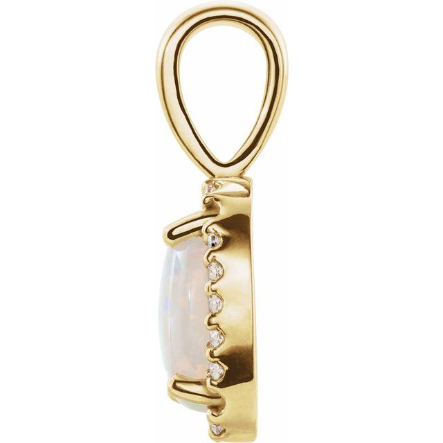 14K Yellow Natural White Opal & .04 CTW Natural Diamond Halo-Style Pendant