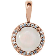 14K Rose Natural White Opal & .03 CTW Natural Diamond Halo-Style Pendant
