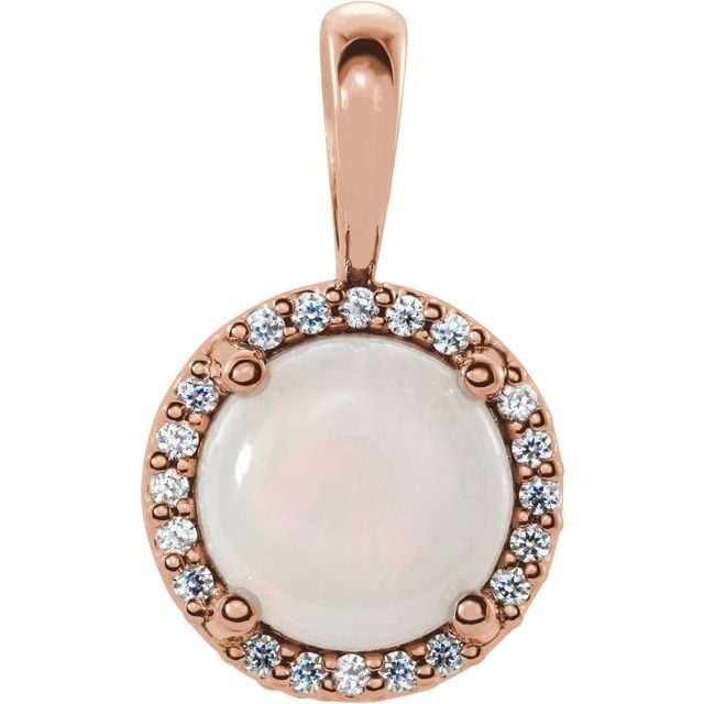 14K Rose Natural White Opal & .03 CTW Natural Diamond Halo-Style Pendant
