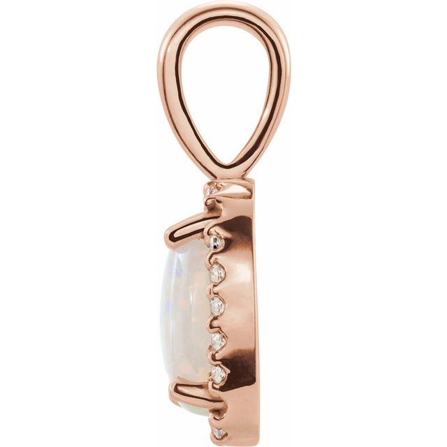 14K Rose Natural White Opal & .03 CTW Natural Diamond Halo-Style Pendant