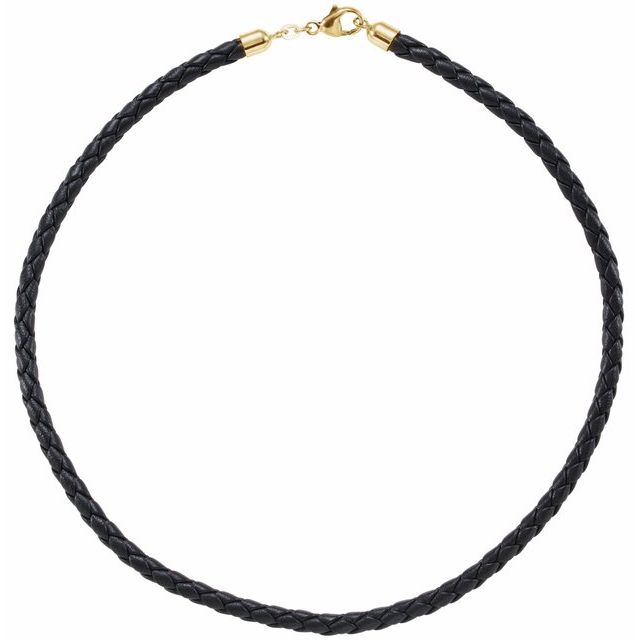 Black 5 Mm Braided Leather 20' Cord With 14k Yellow Lobster Clasp