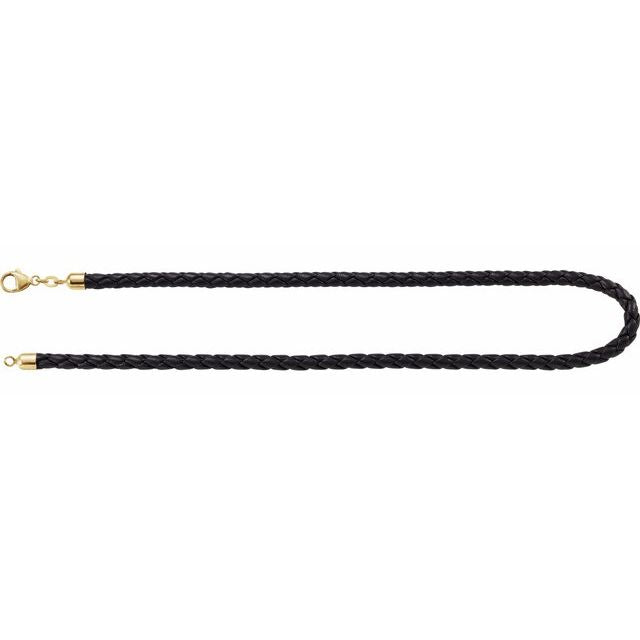 Black 5 mm Braided Leather 18' Cord with 14K Yellow Lobster Clasp