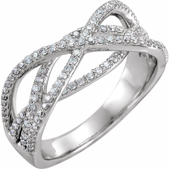 14k White 1/2 Ctw Natural Diamond Criss-cross Ring
