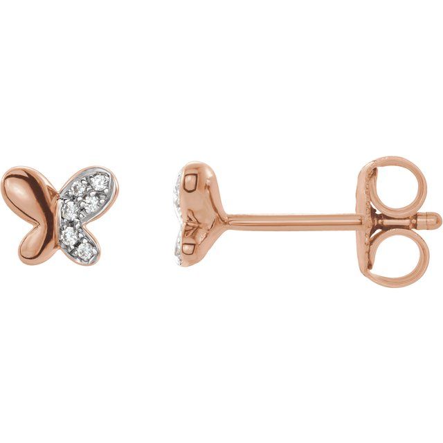 14k Rose .04 Ctw Natural Diamond Butterfly Earrings