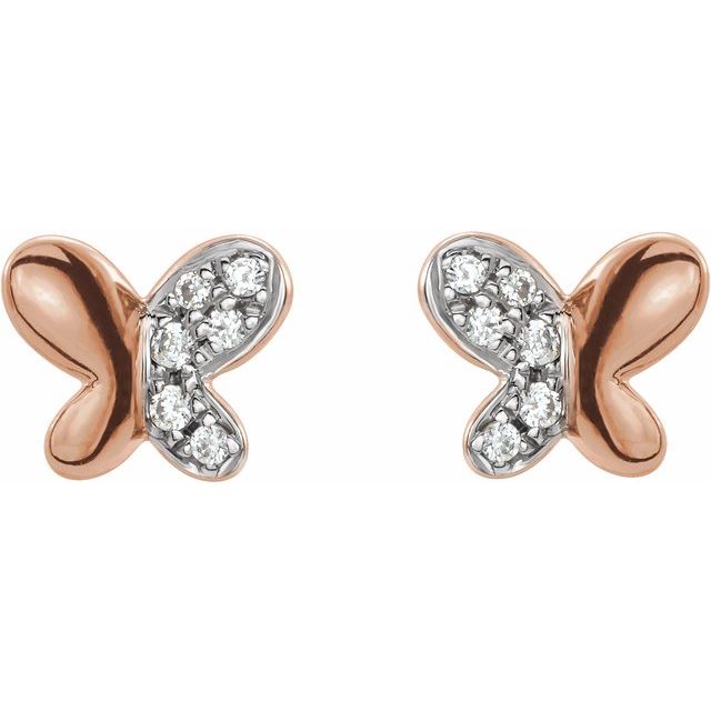 14k Rose .04 Ctw Natural Diamond Butterfly Earrings