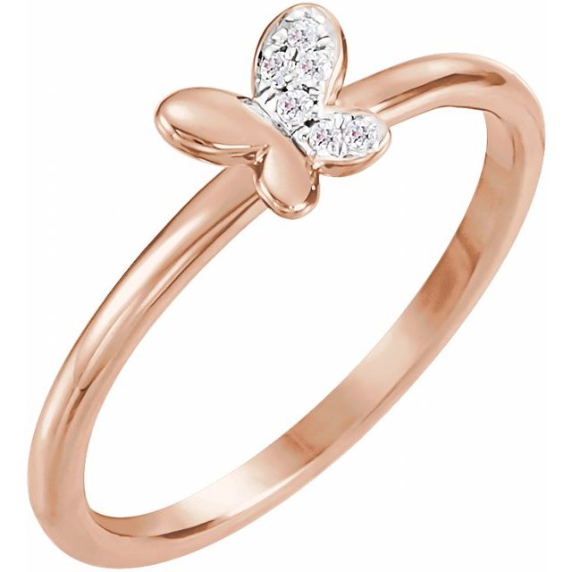 14k Rose .02 Ctw Natural Diamond Butterfly Youth Ring