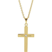 14k Yellow .01 Ct Natural Diamond Cross 18' Necklace