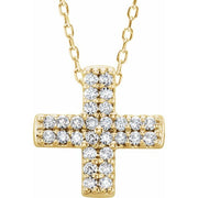 14k Yellow .07 Ctw Natural Diamond Cross 16-18' Necklace
