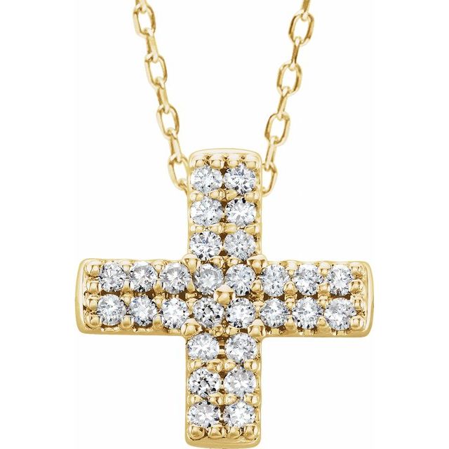 14k Yellow .07 Ctw Natural Diamond Cross 16-18' Necklace
