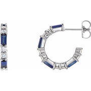 14k White Natural Blue Sapphire & 1/2 Ctw Natural Diamond 17.2 Mm Hoop Earrings