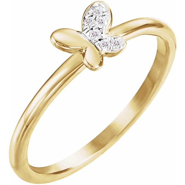 14k Yellow .02 Ctw Natural Diamond Butterfly Youth Ring