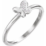 14k White .02 Ctw Natural Diamond Butterfly Youth Ring