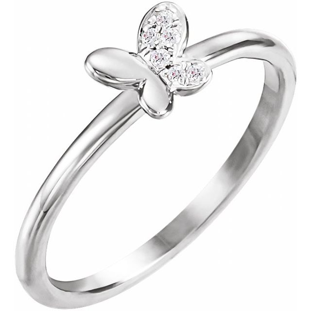 14k White .02 Ctw Natural Diamond Butterfly Youth Ring