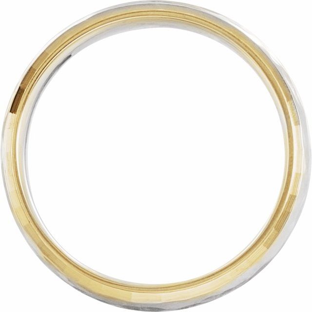 14k Yellow/white/yellow 6 Mm Half Round Stepped-edge Band With Hammer Finish Size 10