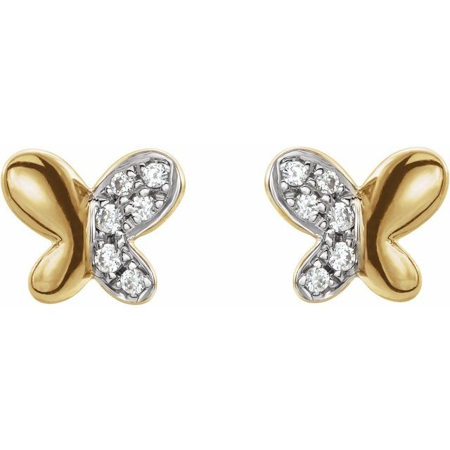 14k Yellow .04 Ctw Natural Diamond Butterfly Earrings
